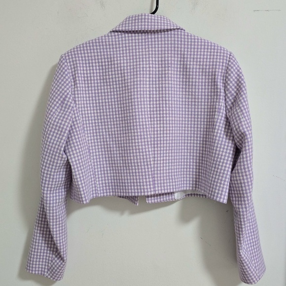Zara purple/white checkered cropped blazer NWT - Picture 10 of 10